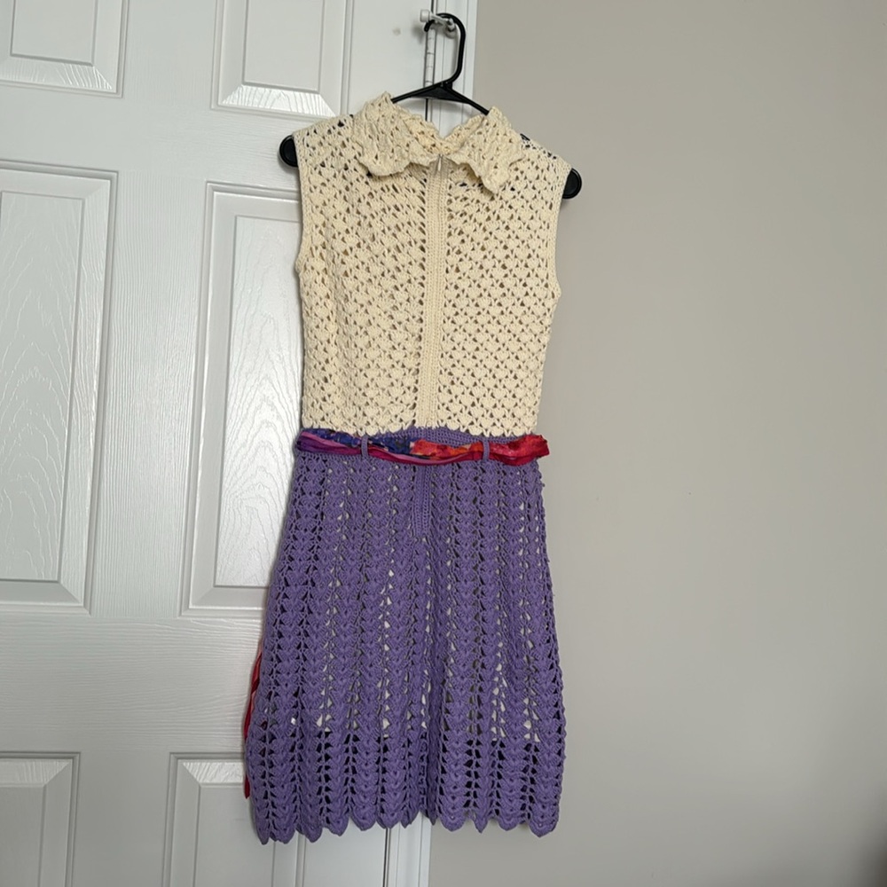Zimmermann Purple and Cream Knit Dress with Detachable Scarf - Picture 3 of 6
